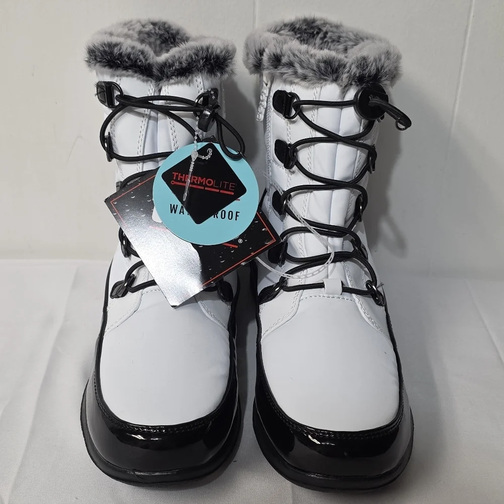 totes Jaycee Winter Snow Boots Womens Size 8.5 White Quilted Upper